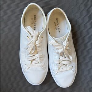 Cole Haan Grand Crosscourt Tennis Platform Leather Sneakers White SZ 8.5